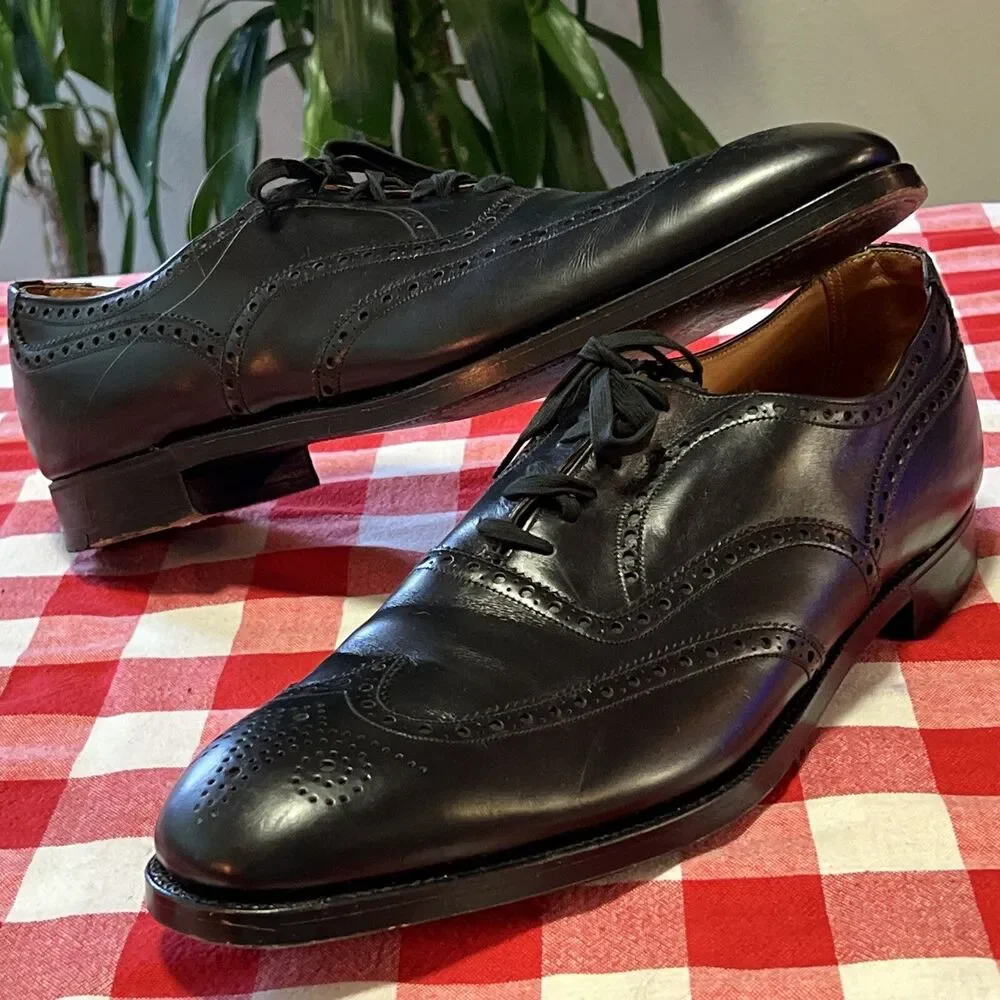 Peal & Co Medallion Toe Black Dress Shoes Minty Retro Mens Brooks Brothers 12 45